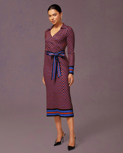 Rose Red Geometric Print High Stretch Dress