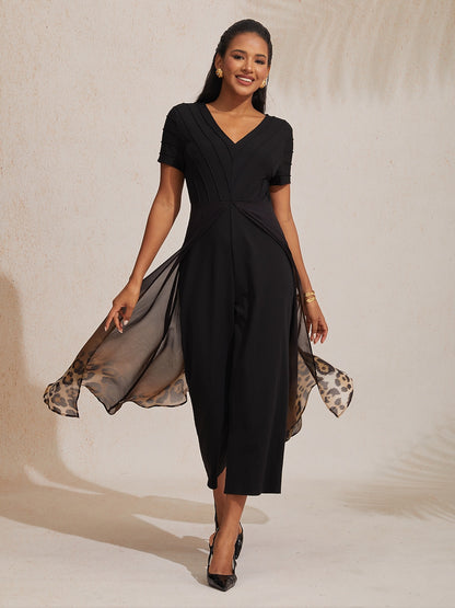 Chiffon Knit Gradient Leopard Print Flowing Elegant Jumpsuit