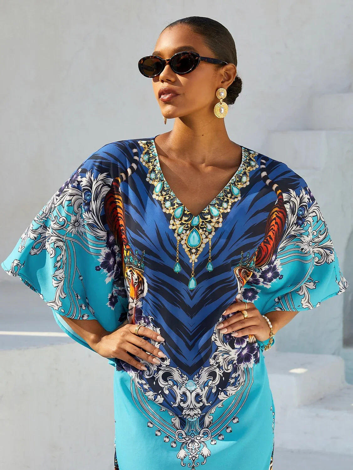 Indigo Tigress Flowy Chiffon Maxi Dress