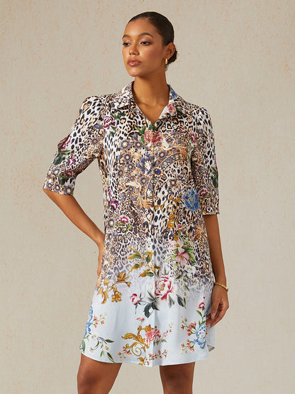 Noir Geometry Silky Satin Shirt Dress