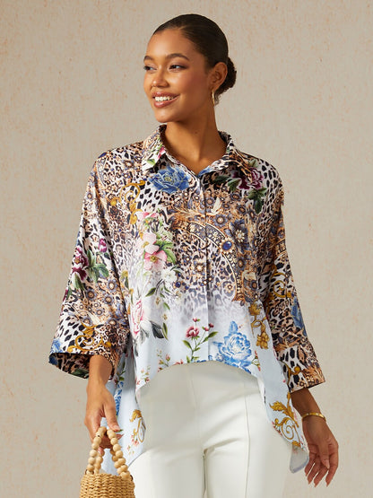 Safari Tapestry Satin Dolman Sleeve Top