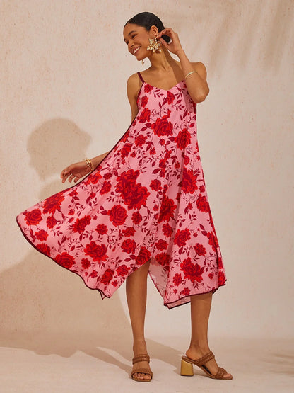 Spring Blooms Airy Cotton Look A-Line Cami Dress