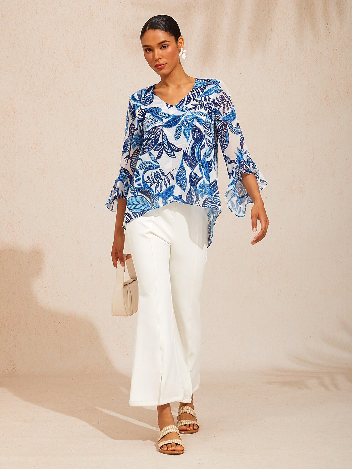 Azure Leaves Flowy Chiffon Top