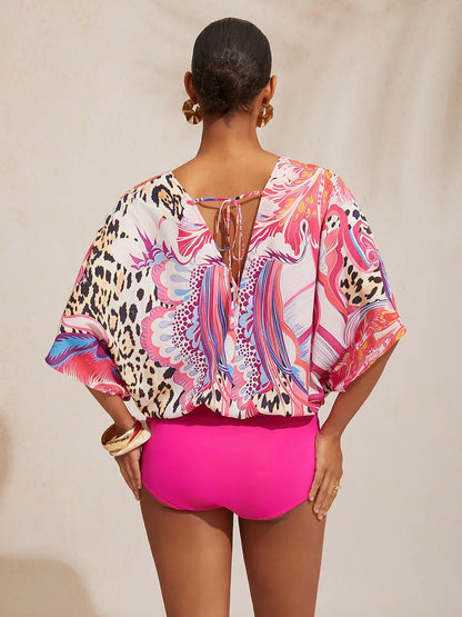 Vacation Paisley Pattern Stretch Spliced Chiffon One Piece Swimsuit