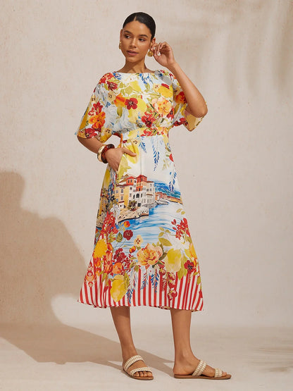 Santorini Summer Chiffon Elastic Waist Maxi Dress