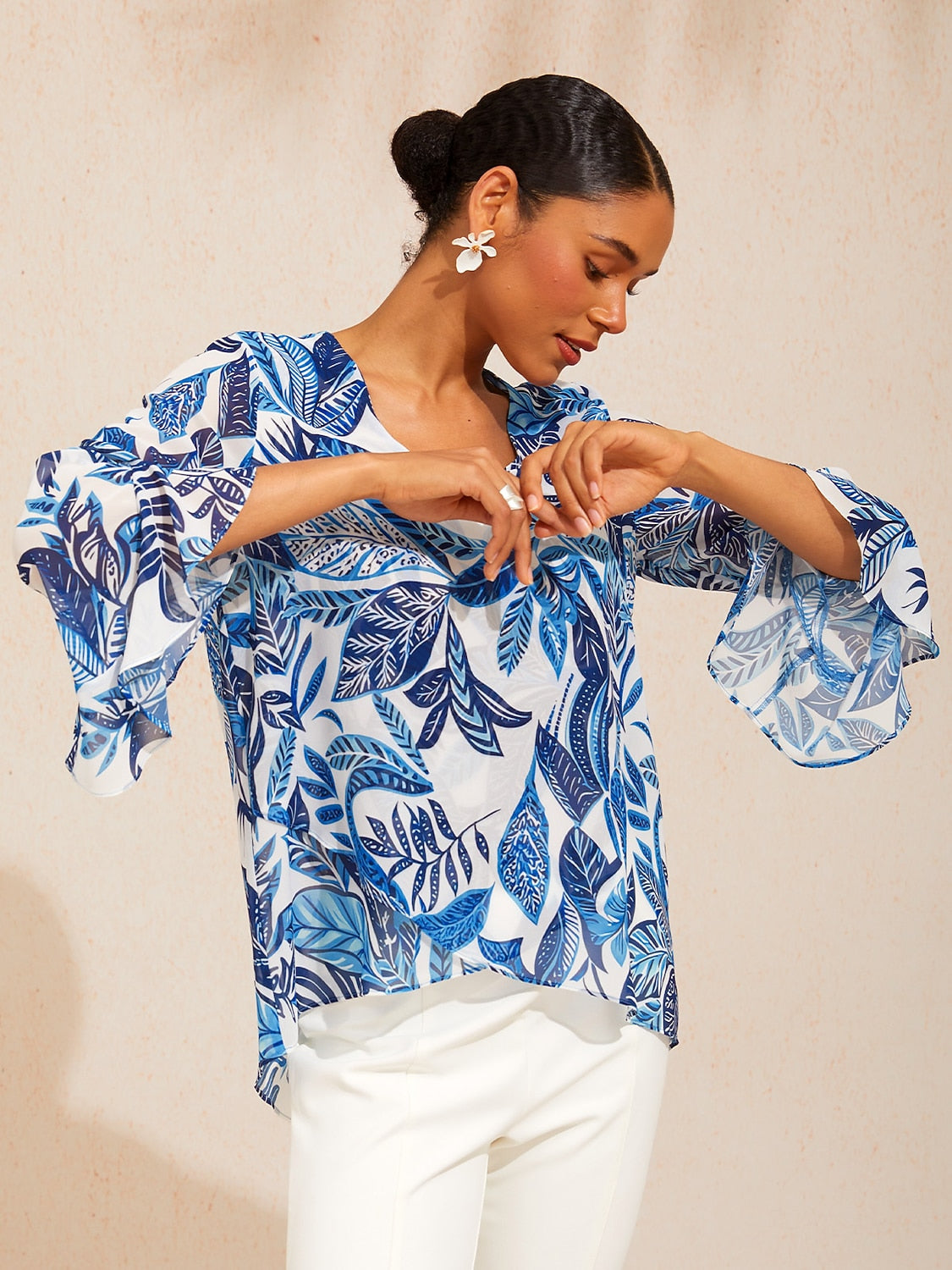 Green Mandala Floral Flowy Chiffon Blouse