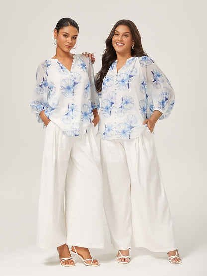 Atmungsaktive Leinenhose in Off-White mit weitem Bein