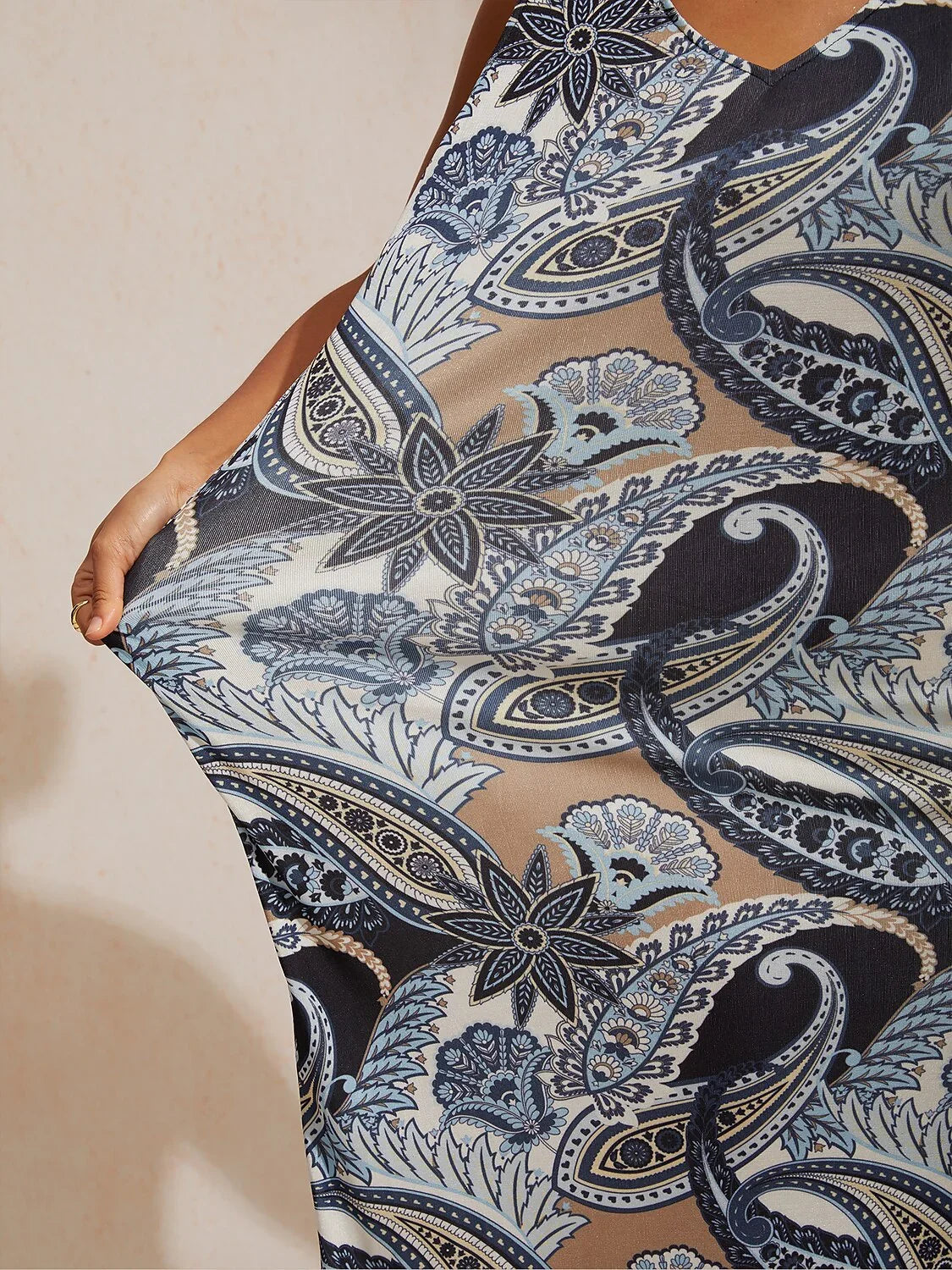 Abstract Paisley Fitted High Stretch Knit Maxi Dress