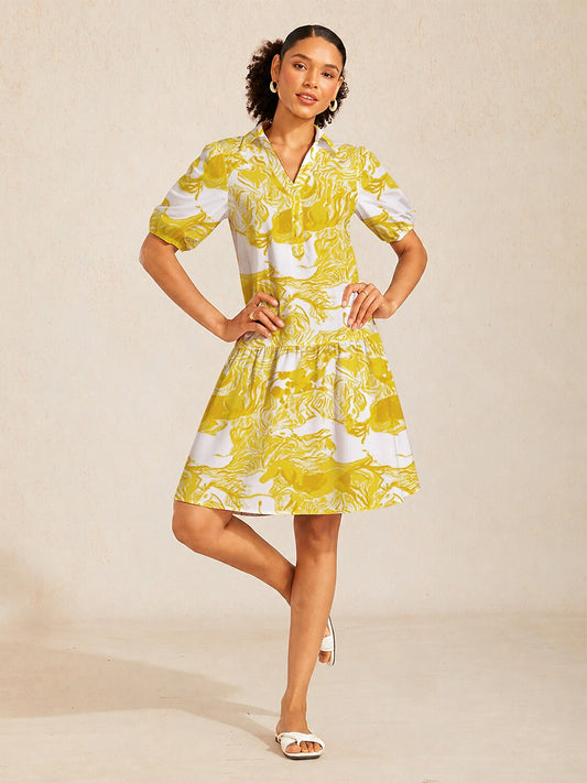 Graphic Art Mustang Linen Look Midi Dress
