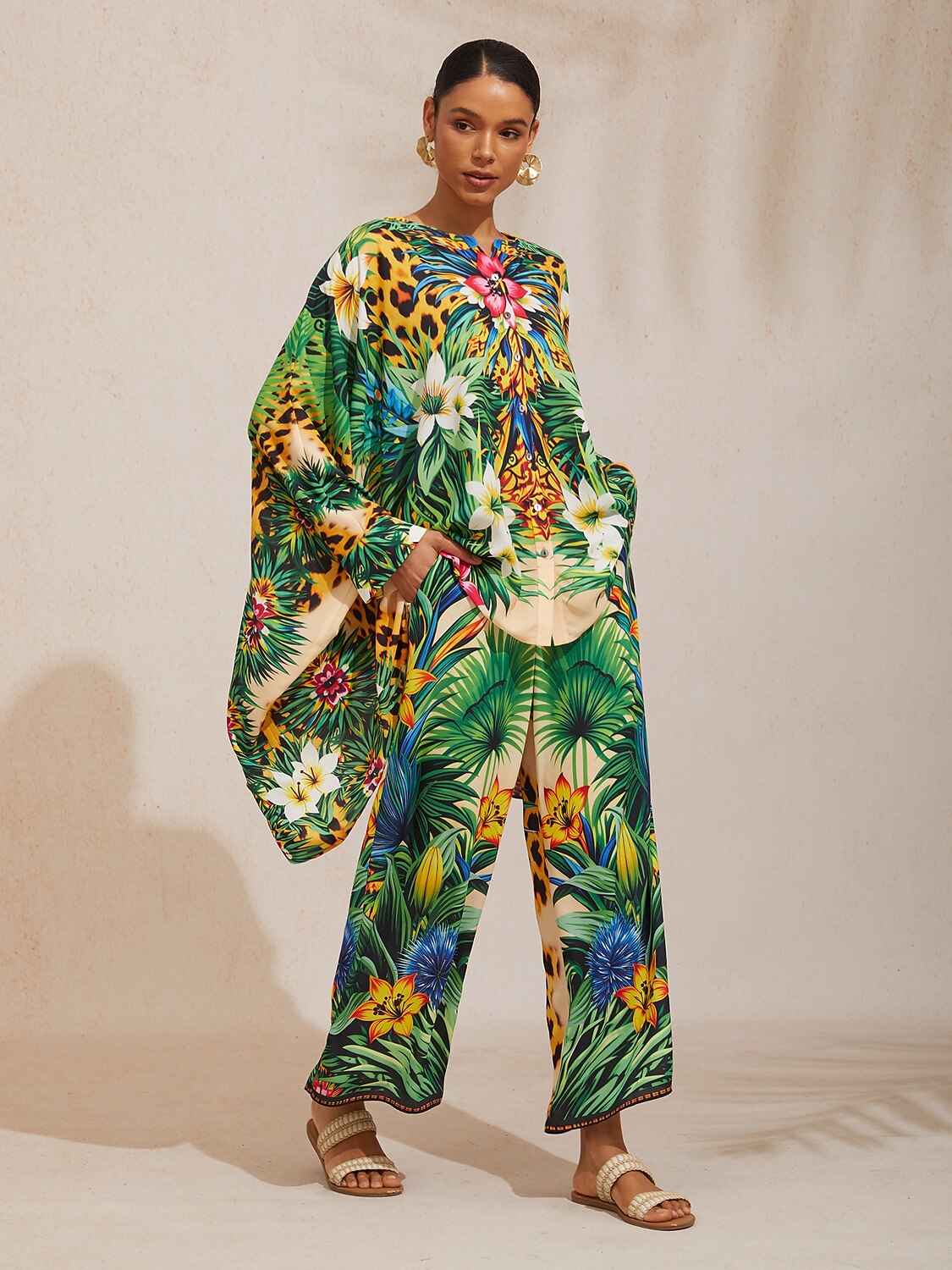 Scharlachrote Tigerin Weite Chiffonhose mit elastischem Bund