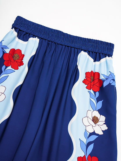 Satin Loose Wide Leg Vacation Artistic/ Retro Printing Causal Pants