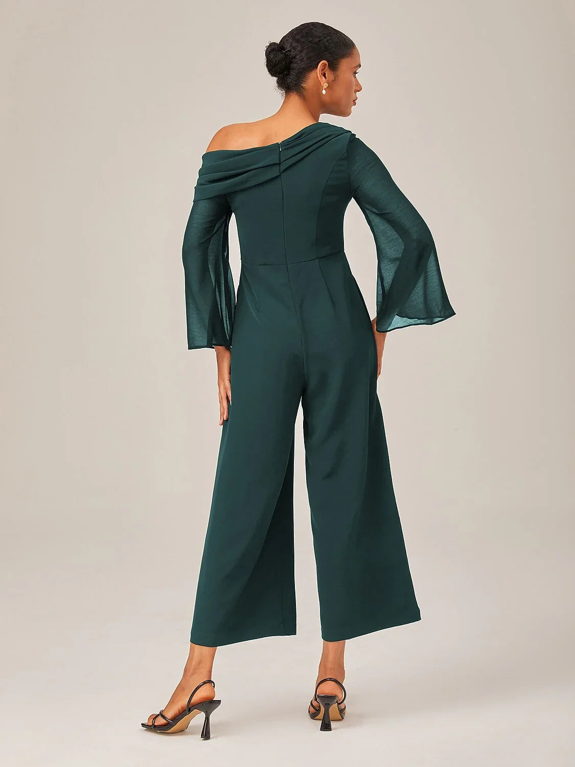 Draped Asymmetric Shoulder Elegant Black Jumpsuit