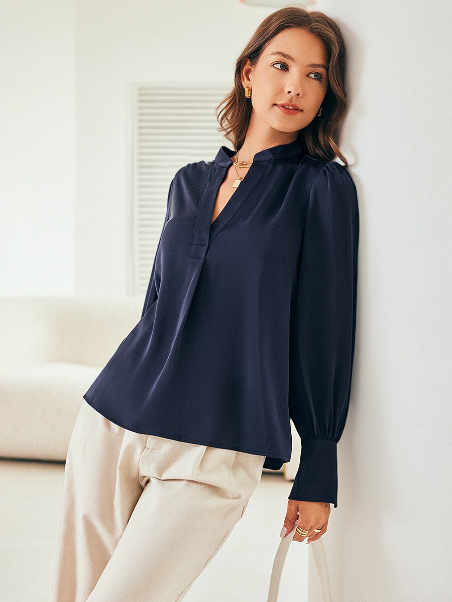 Vacation Silky Satin Simple Blouse