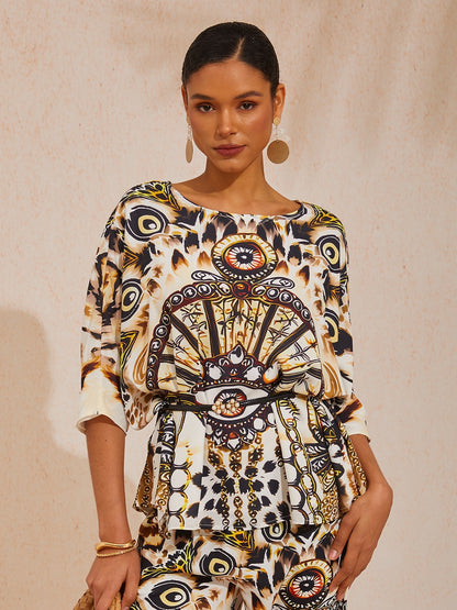 Vintage Leopard Jewelry Flowy Chiffon Top