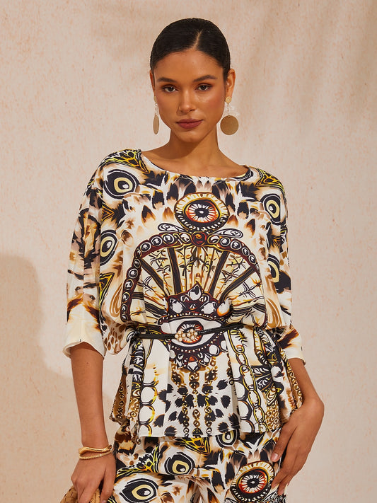 Vintage Leopard Jewelry Flowy Chiffon Top