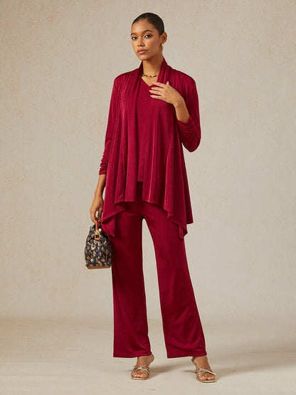 Acetate Look Stretch Straight Leg Pants