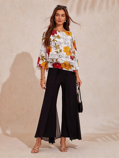Sapphire Rose Garden Flowy Chiffon Layered Blouse
