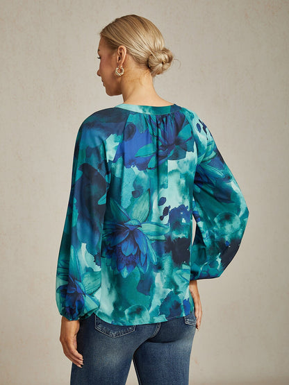 Ocean Bloom Reverie Floral Chiffon Crop Top