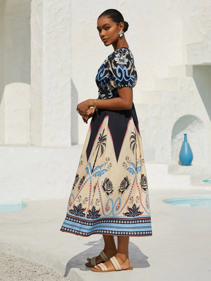 Summer Night Palm Linen-Like Maxi Dress