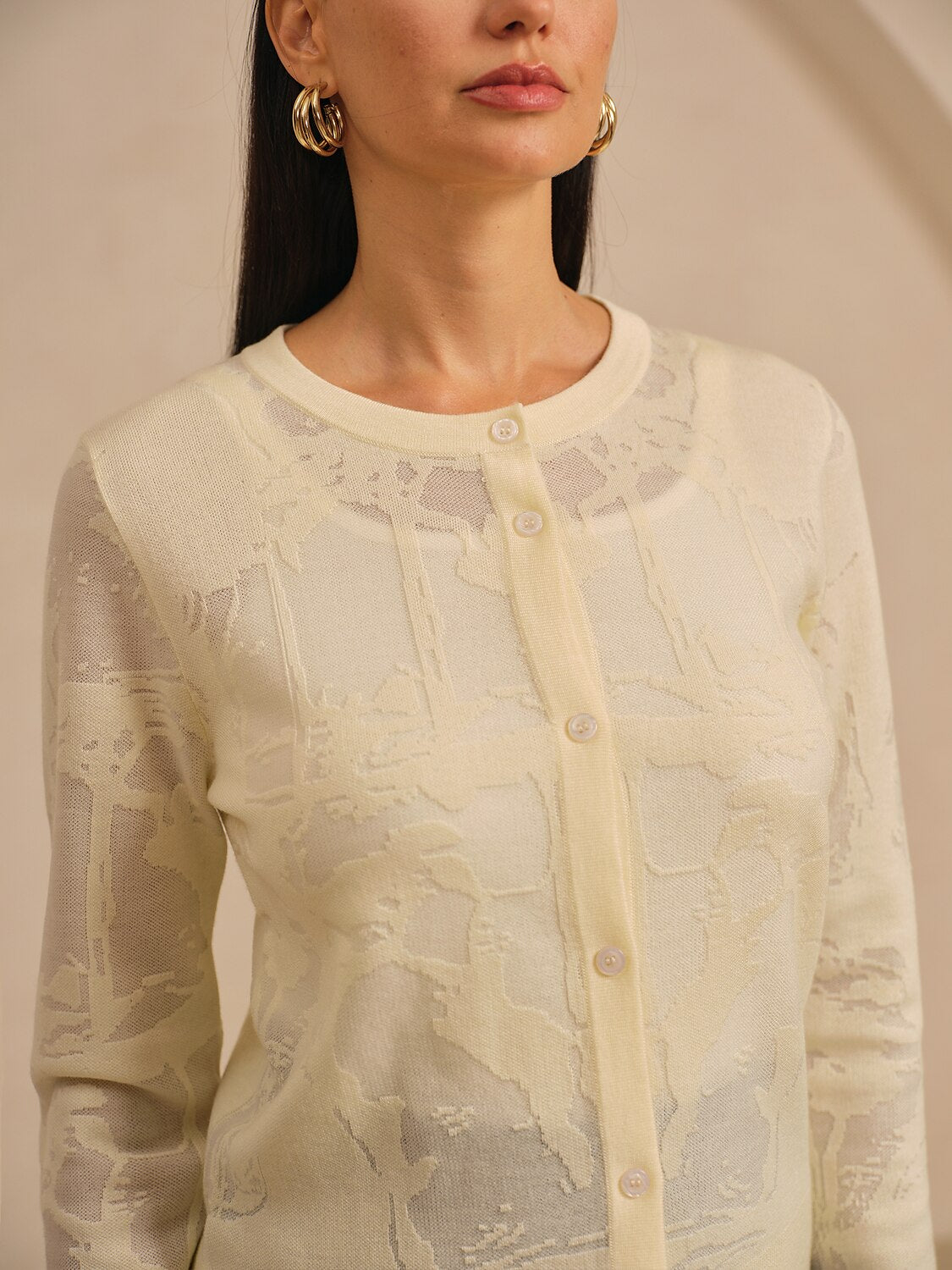 Organza Wool Blend Floral Knitwear Cardigan