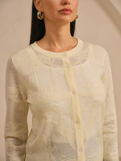 Organza Wool Blend Floral Knitwear Cardigan