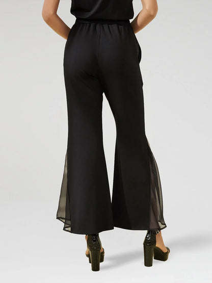 Pantalon Noir Taille Haute Pantalon Léger en Mousseline