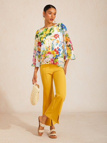 Ocean Paisley Flora Chiffon Layered Blouse
