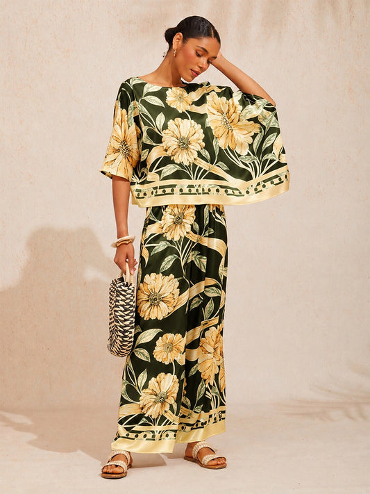 Cream Yellow  Petal  Satin Dolman Sleeve Top