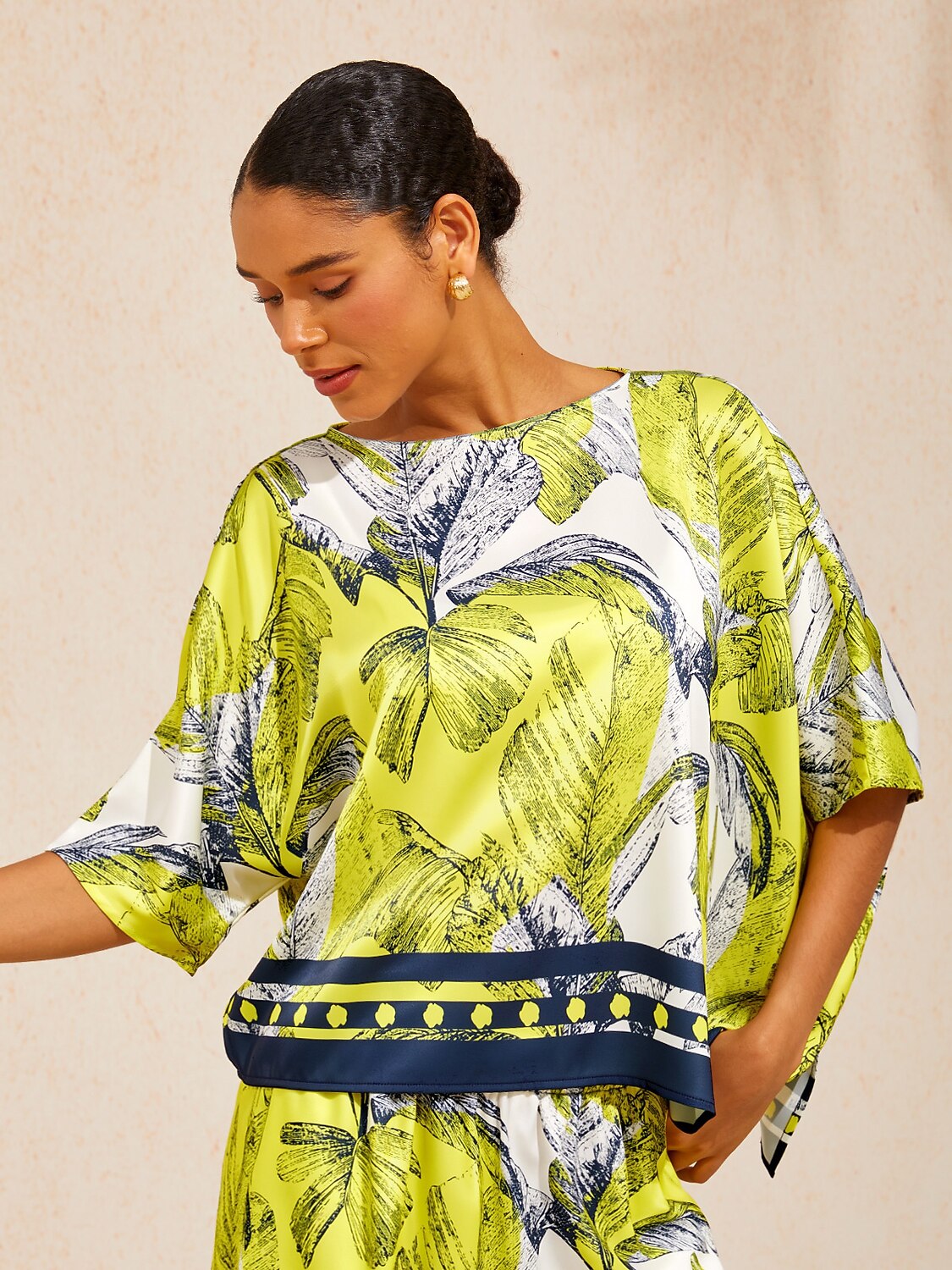 Citrus Palm Luxe Silky Satin batwing Top