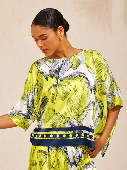 Citrus Palm Luxe Silky Satin batwing Top