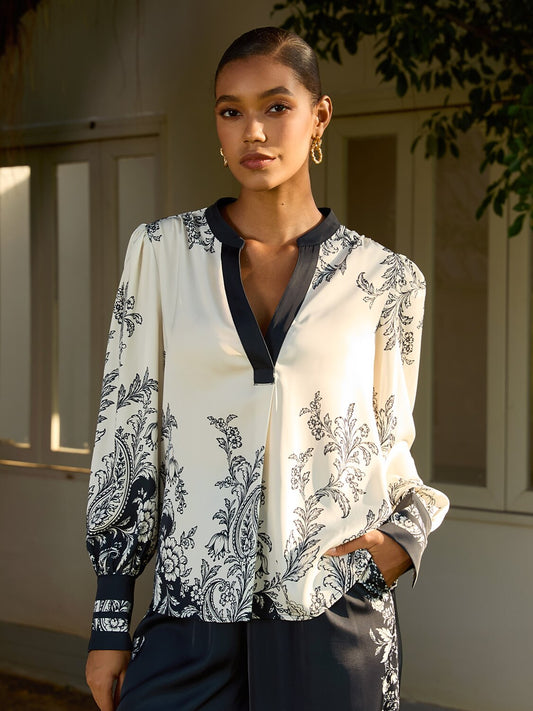 Noir Baroque Silky Satin Blouse