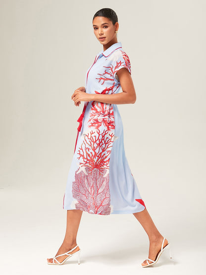 Coral Effortless Cotton-Style Shirt Dress