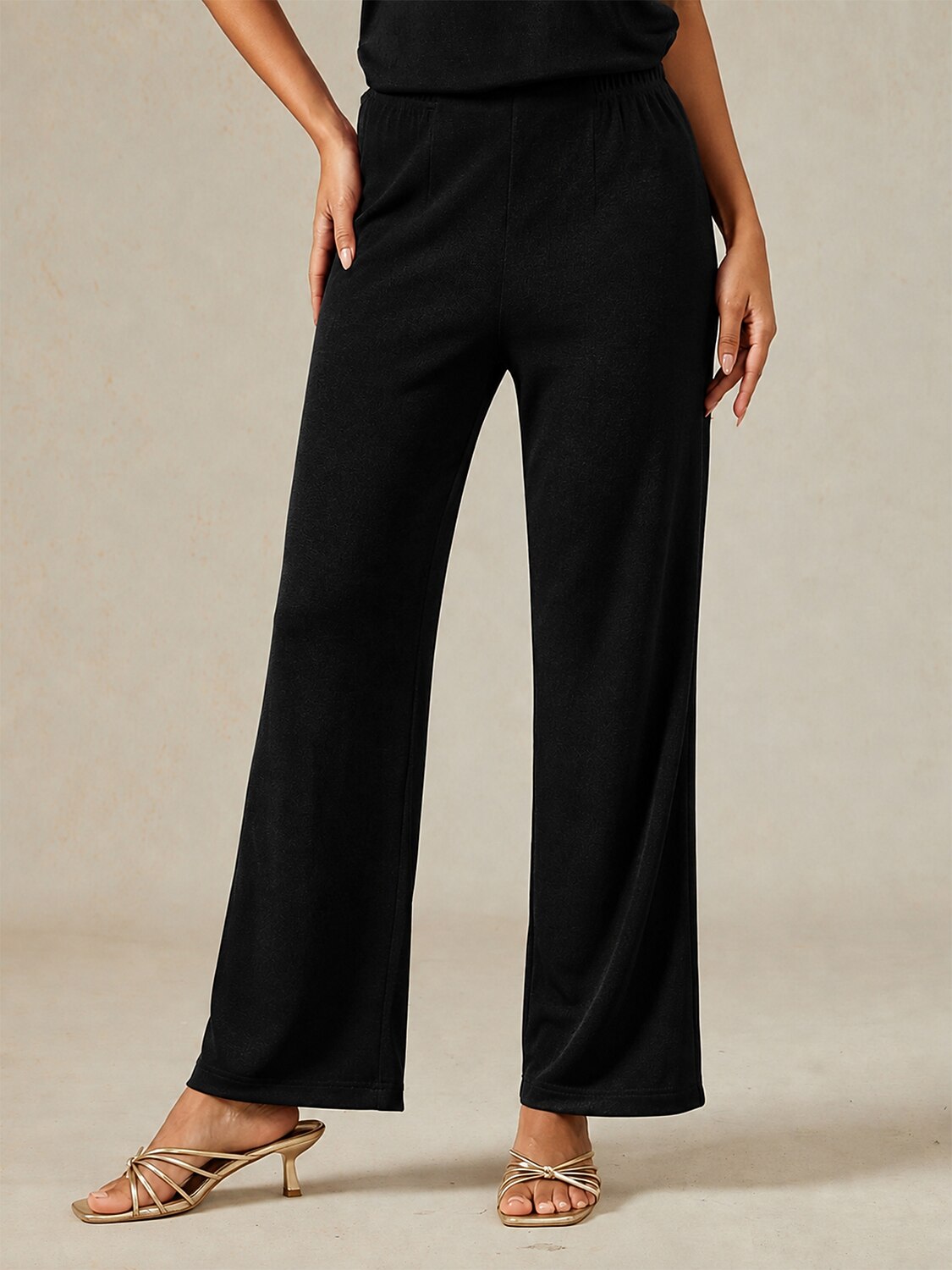Acetate Look Stretch Straight Leg Pants