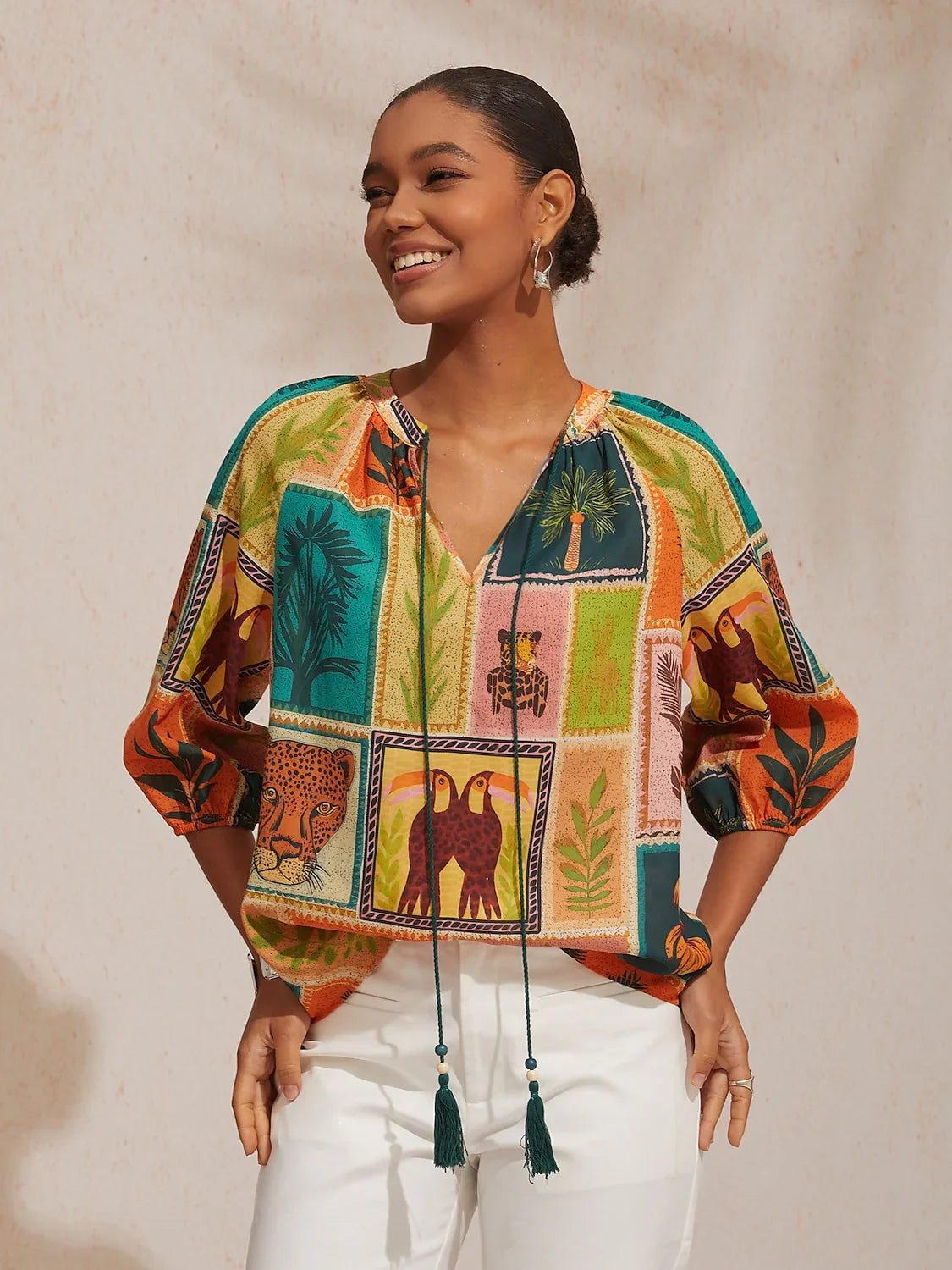 Vacation Tropical Element Floral Loose fit Chiffon Blouse