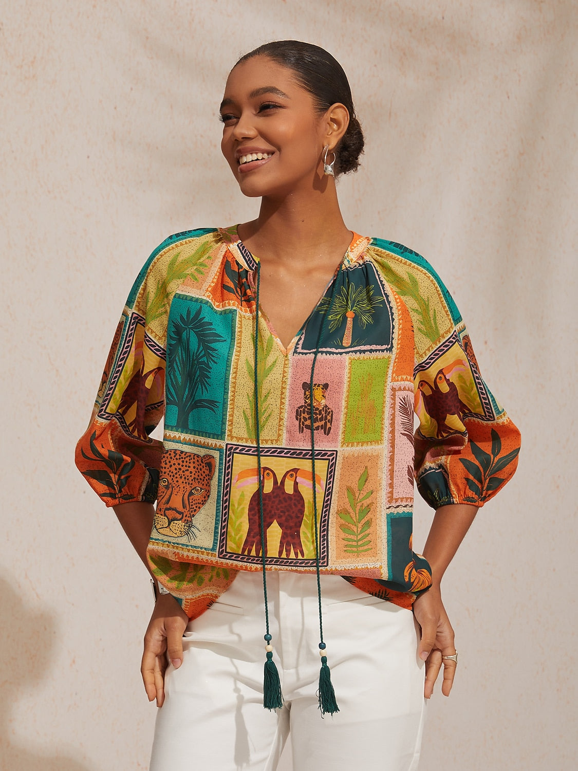 Vacation Tropical Element Floral Loose fit Chiffon Blouse