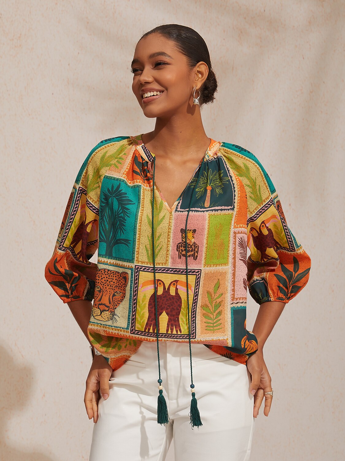 Vintage Baroque Chiffon Raglan Sleeve Blouse