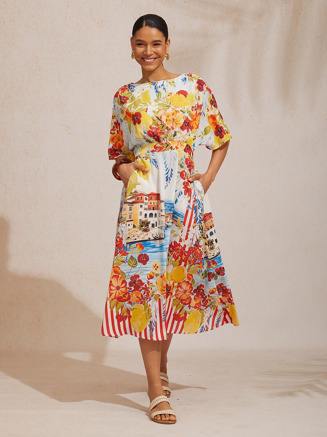 Fließendes Chiffon-Maxikleid „Spring Blooms“ mit Taillenschnürung