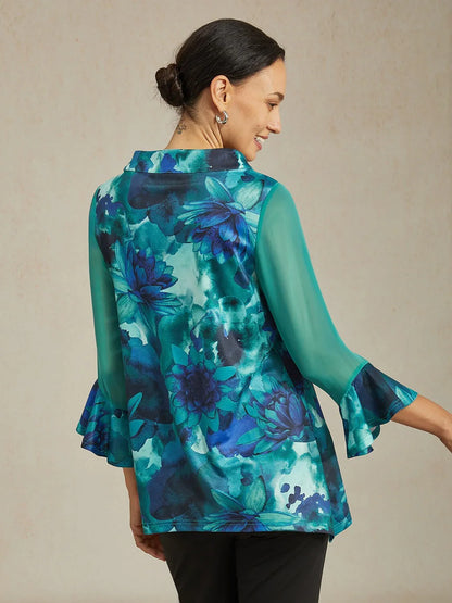 Tie-Dye Floral Stretch Knit Top