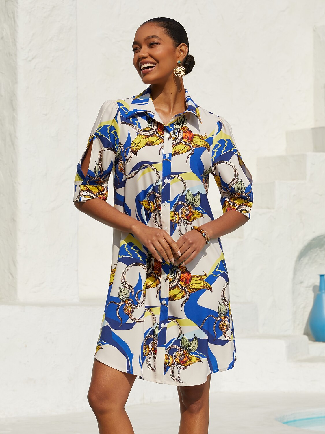 Jungle Wild Party Silky Satin Straight Shirt Dress