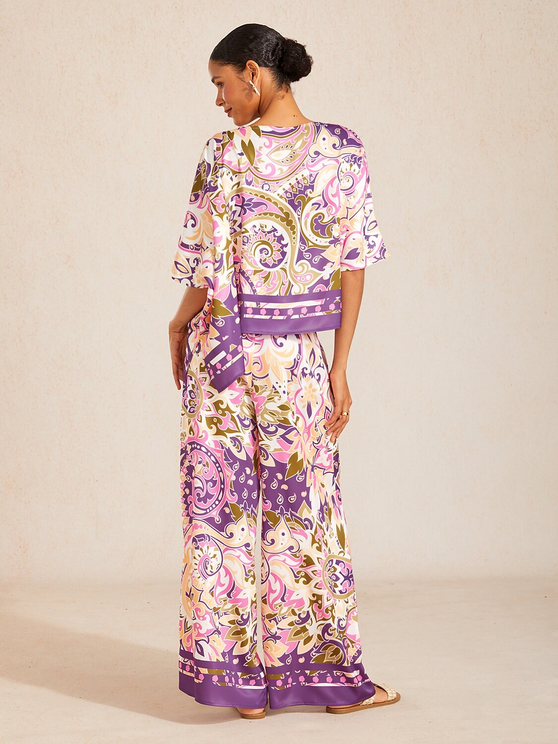 Pastel Floral Garden Silky Satin Dolman Batwing Top