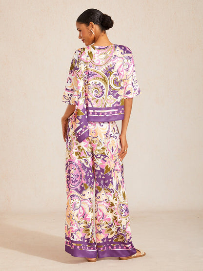 Pastel Floral Garden Silky Satin Dolman Batwing Top
