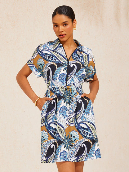 Abstract Paisley Slight Stretch Short Dress