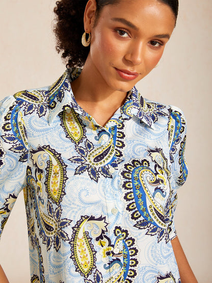 Skyline Paisley Flora  Silky Satin Shirt Dress