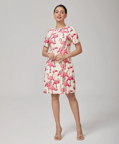 Flamingo Print Stretch Mini Dress