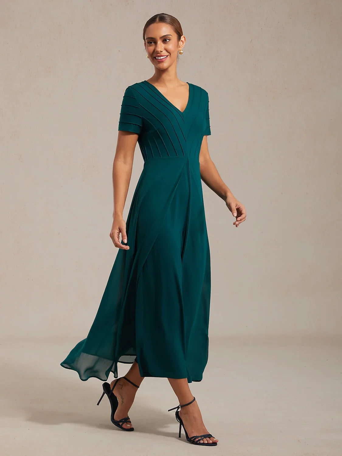 Paneled Design Faux Flowy Sheer Stretch Fabric Jumpsuit