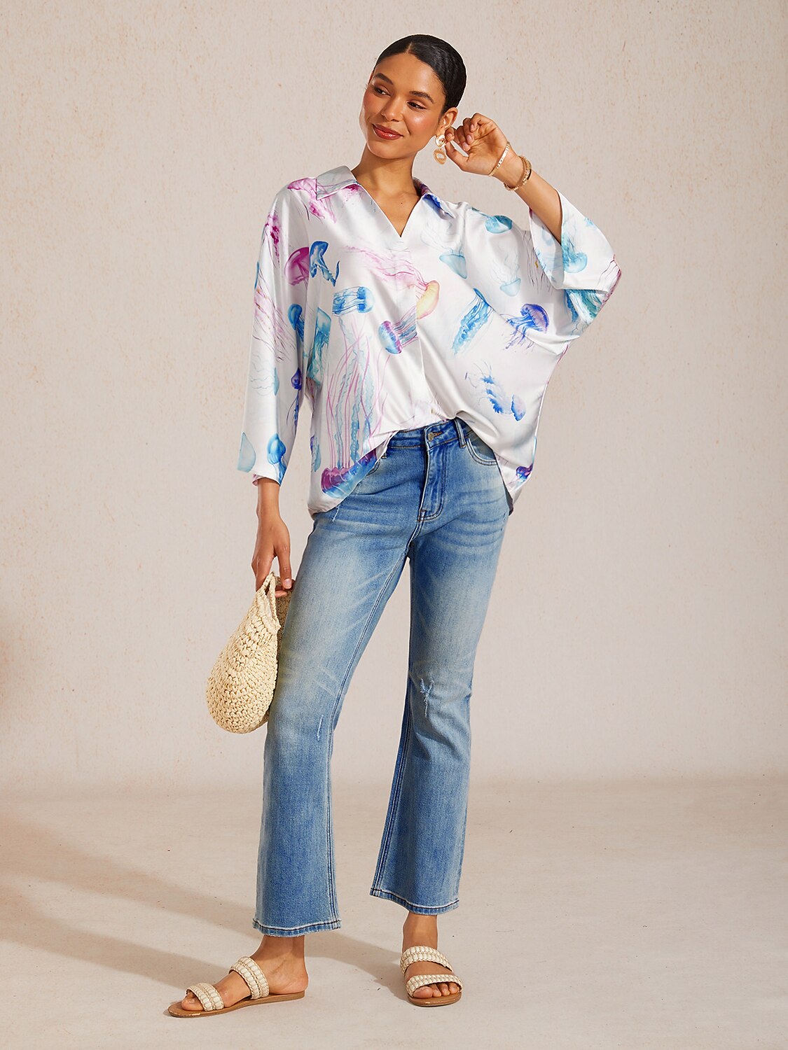 Ethereal Jellyfish Drift Silky Satin Shirt
