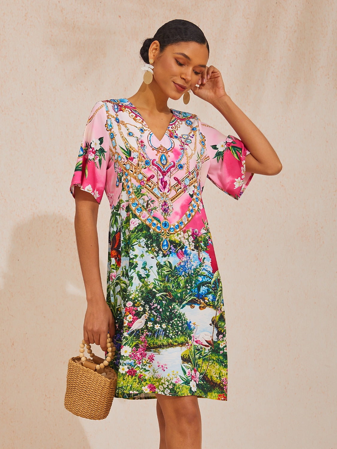 Dream Village Seidiges Satin-Blumenkleid