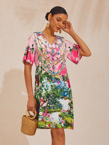 Vintage Baroque Silky Satin Straight Mini Dress