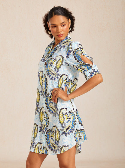 Vintage Leopard Jewelry Silky Satin Straight Shirt Dress