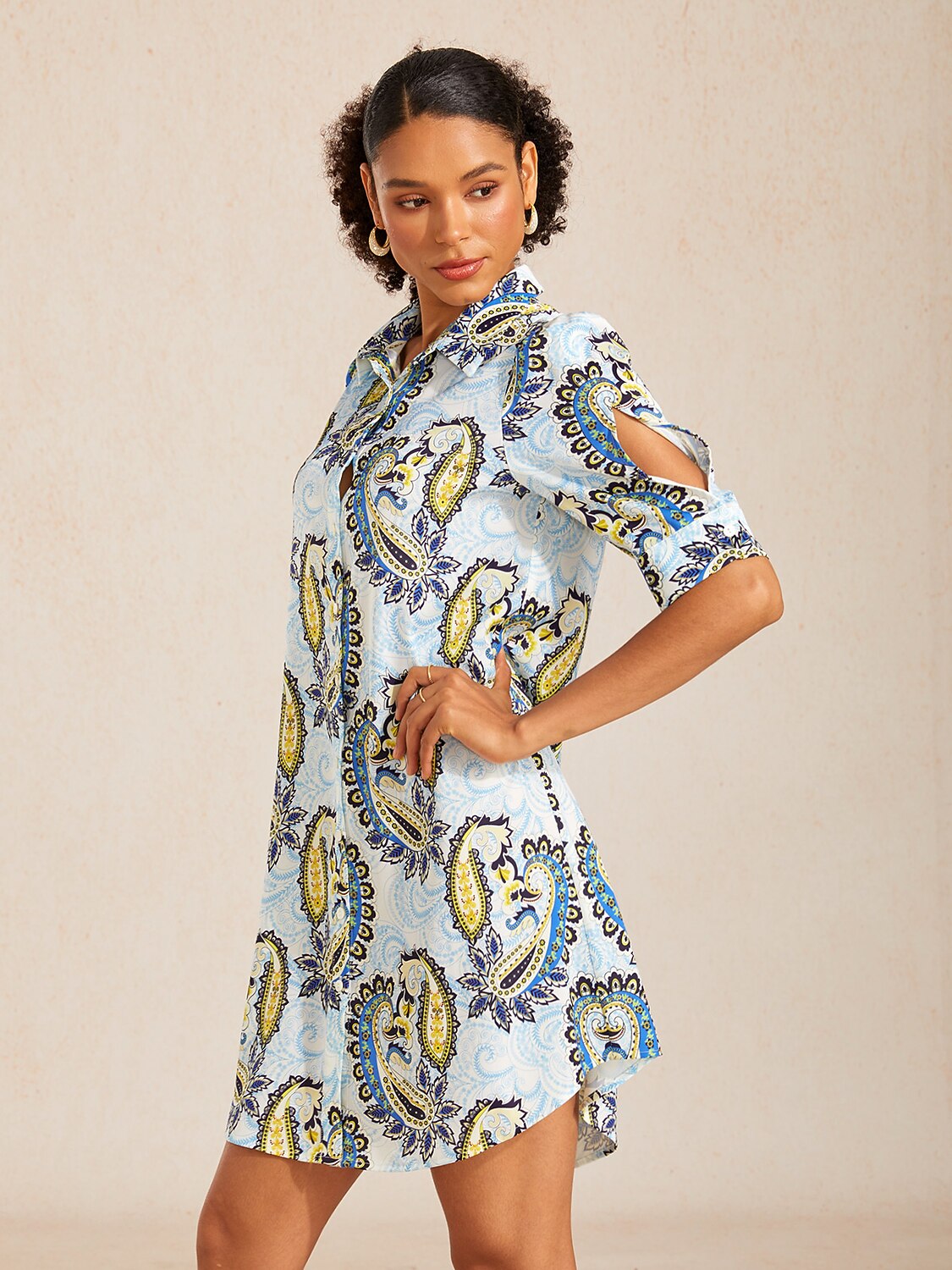 Jungle Wild Party Silky Satin Straight Shirt Dress
